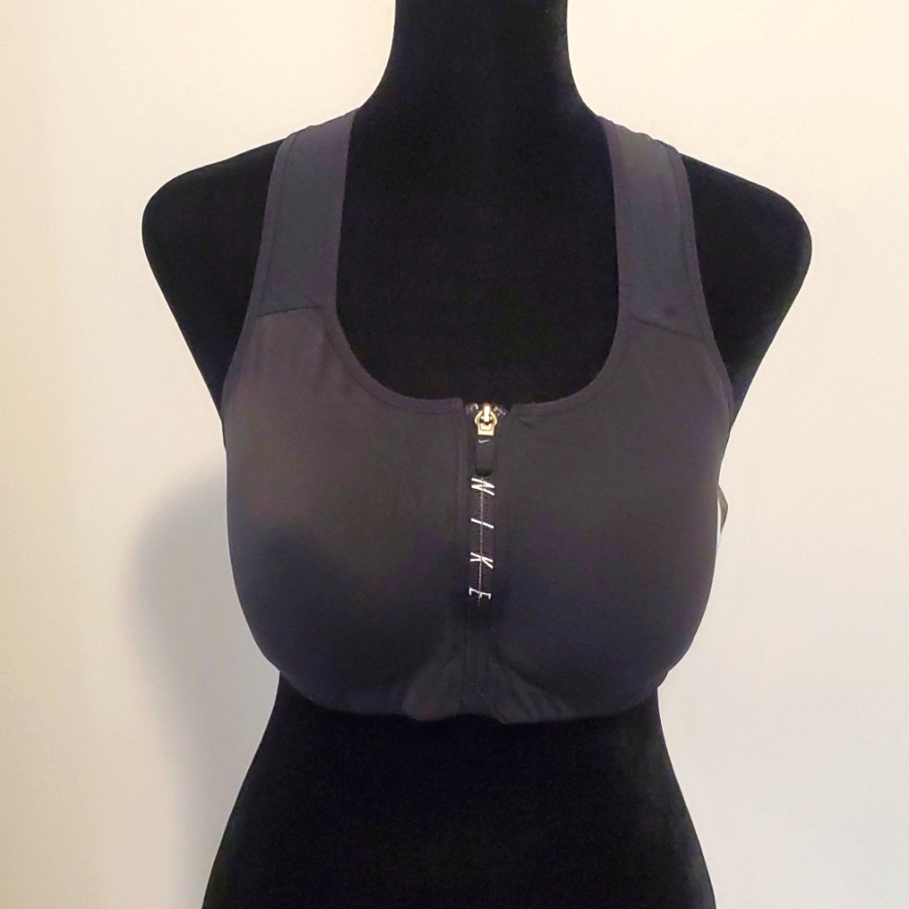 NIKE Sports Bra Front Zip Racerback High Impact Size Medium Black/White